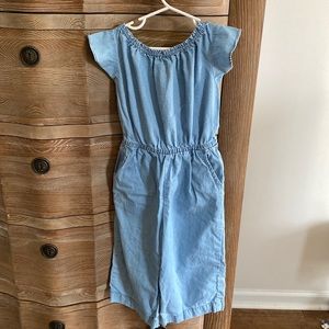 Chambray Jumpsuit with Cutout and Bow in Back